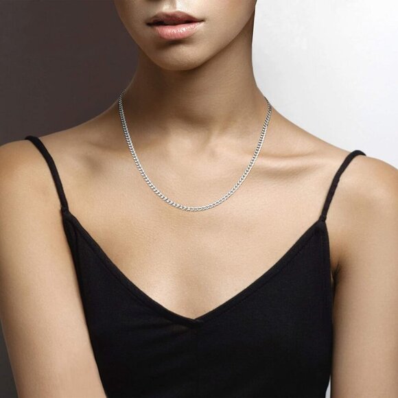 Italian Solid 925 Sterling Silver 3.5mm Diamond Cut Cuban Link Curb Chain Neckla - Picture 3 of 6